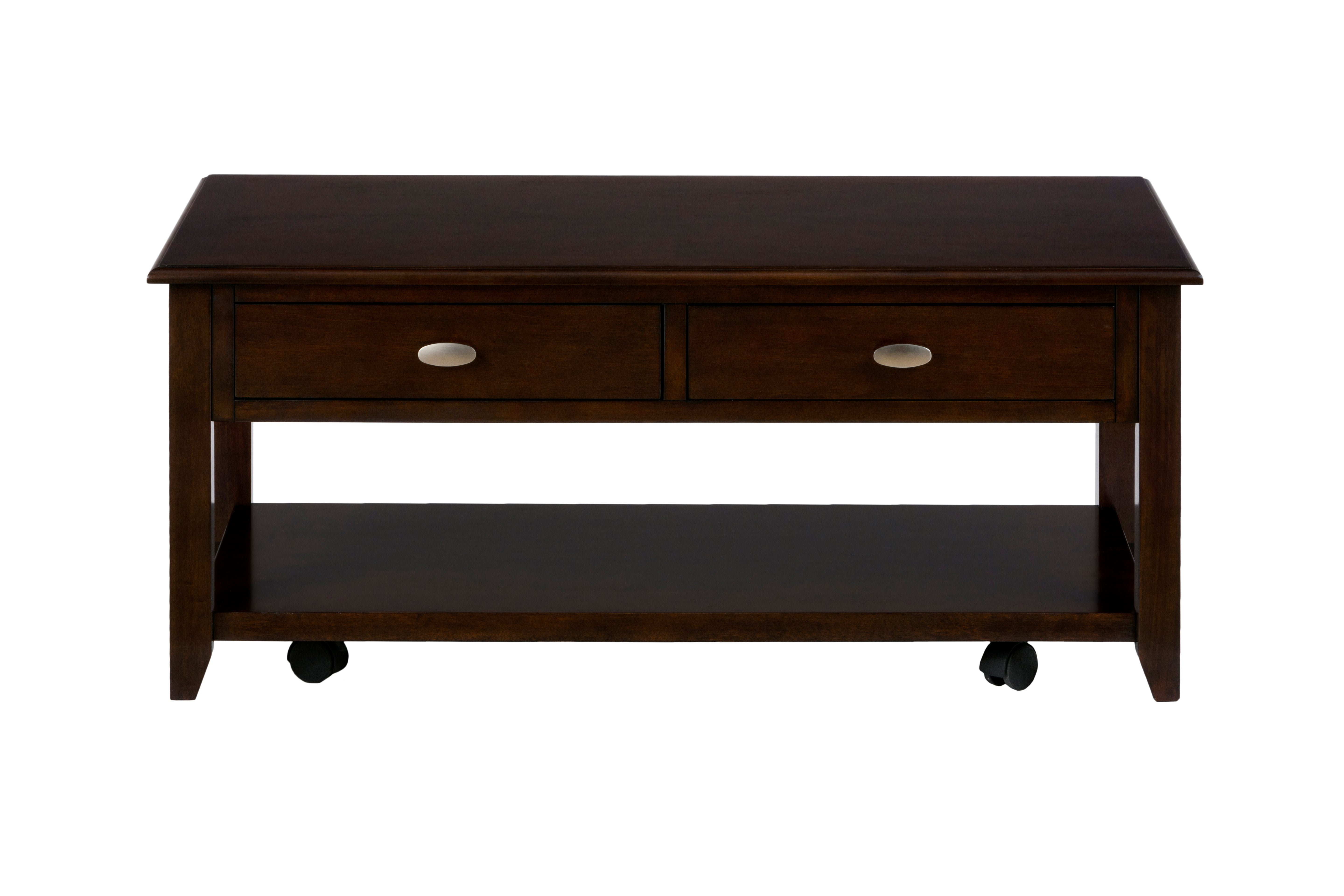 44" Rolling Coffee Table with Storage Drawers
