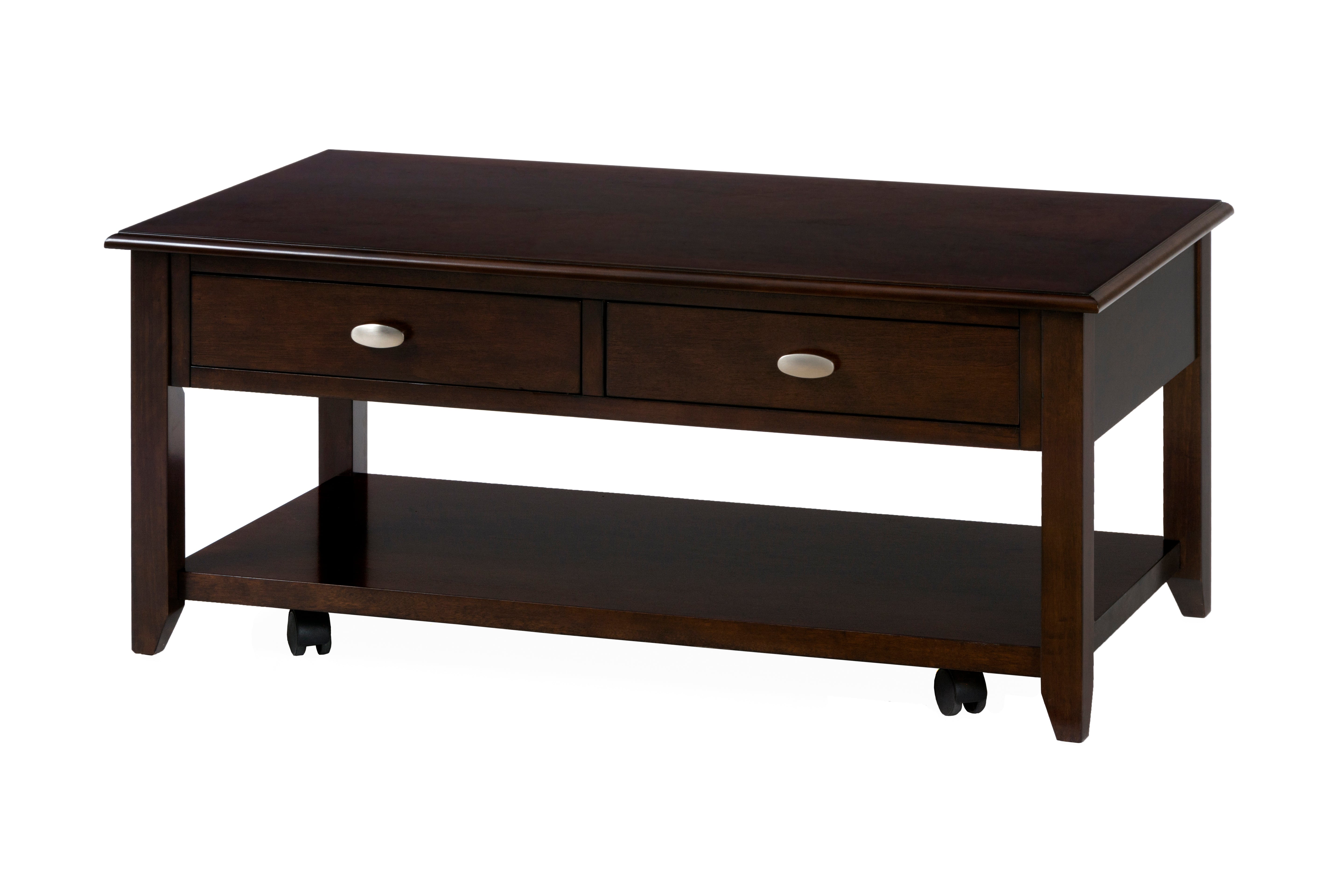 44" Rolling Coffee Table with Storage Drawers