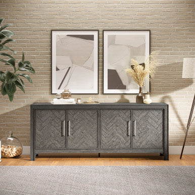 Urban Mid-Century Chevron Four-Door 79" Accent Cabinet