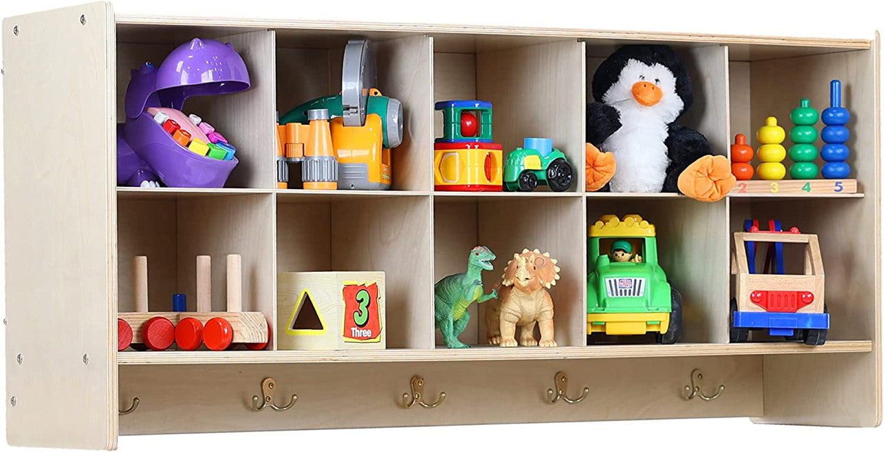 RRI Goods 10-Section Wall Mount Classroom Storage Cubby Organizer