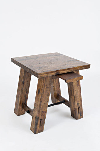 Narrow Gorge Rustic Distressed Industrial Trestle End Table