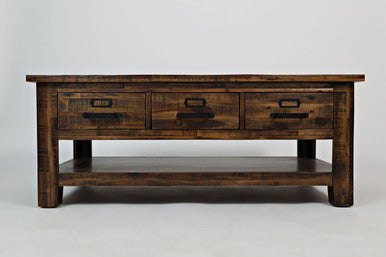 Narrow Gorge Distressed Industrial Three Drawer 48" Coffee Table