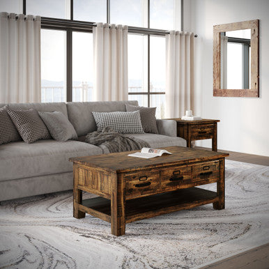 Narrow Gorge Distressed Industrial Three Drawer 48" Coffee Table