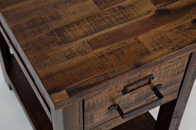 Narrow Gorge Distressed Industrial One Drawer Chairside Table