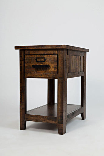 Narrow Gorge Distressed Industrial One Drawer Chairside Table
