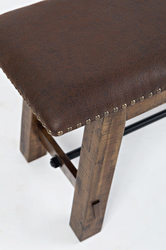 Narrow Gorge Industrial 56" Wood Bench with Upholstered Seat