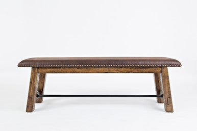 Narrow Gorge Industrial 56" Wood Bench with Upholstered Seat