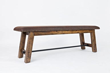 Narrow Gorge Industrial 56" Wood Bench with Upholstered Seat