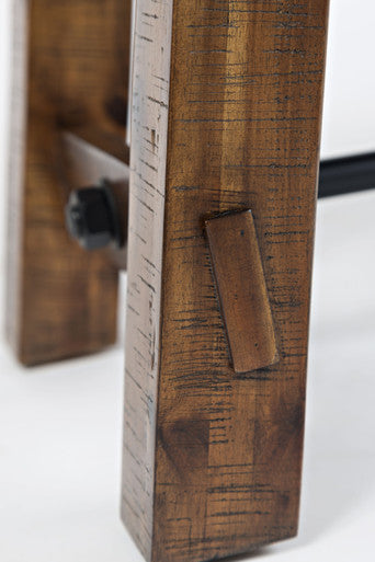 Narrow Gorge Industrial 56" Wood Bench with Upholstered Seat