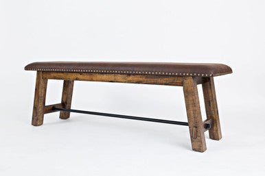 Narrow Gorge Industrial 56" Wood Bench with Upholstered Seat