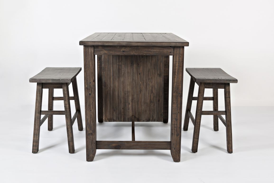 3-Piece Rustic Reclaimed Pine Counter Height Dining Set with Storage