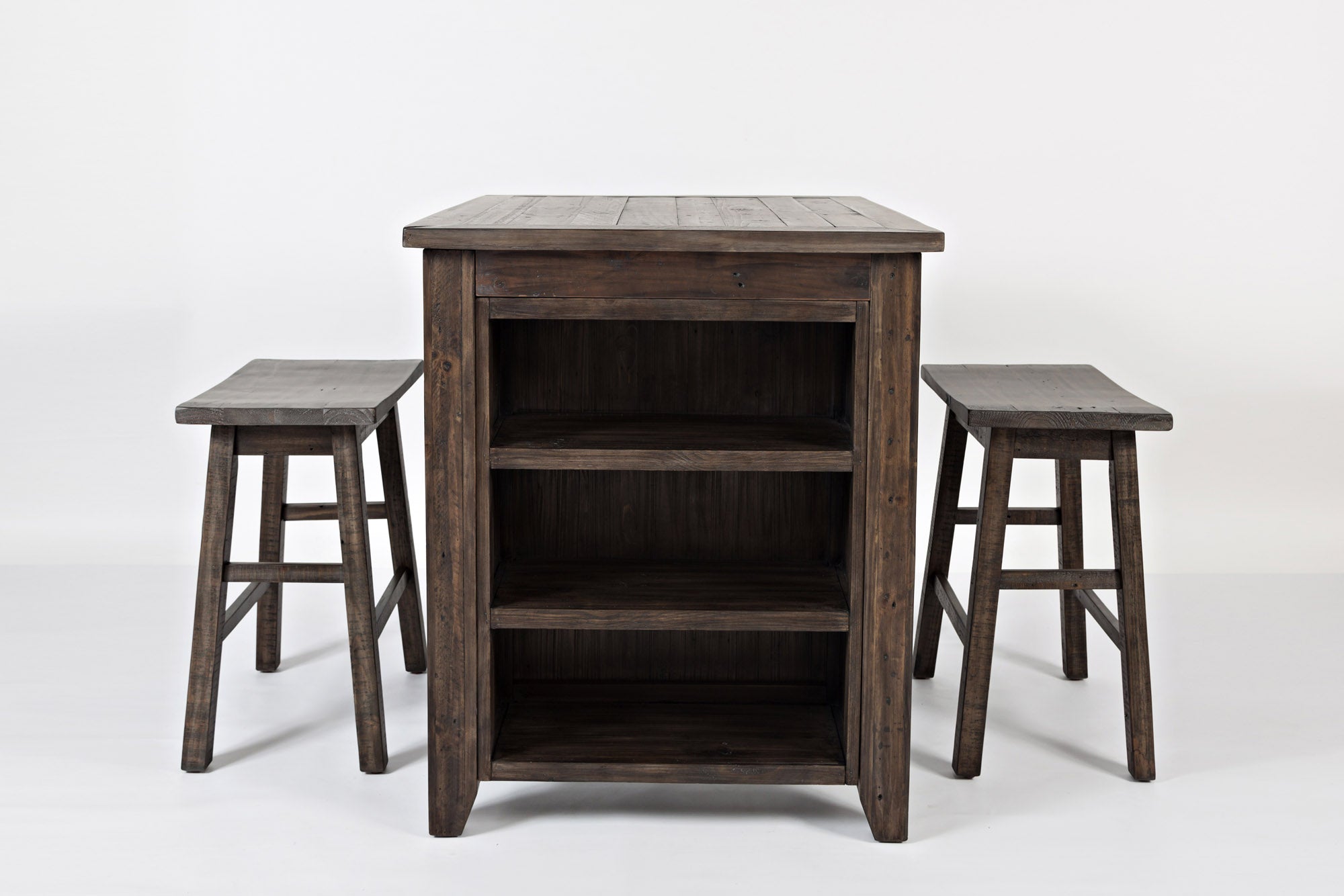 3-Piece Rustic Reclaimed Pine Counter Height Dining Set with Storage