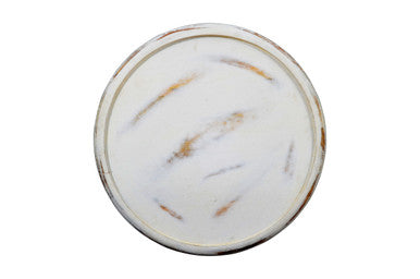 Decker Small Antique White Hand-Carved Mango Wood Drum Table