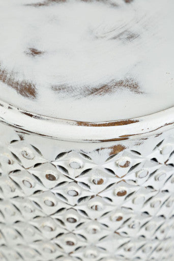 Decker Distressed Antique White Mango Wood Drum End Table