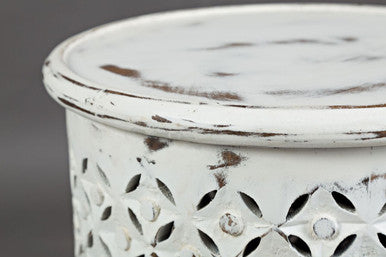 Decker Distressed Antique White Mango Wood Drum End Table