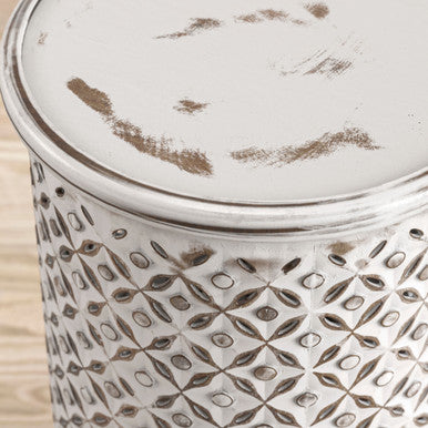 Decker Distressed Antique White Mango Wood Drum End Table
