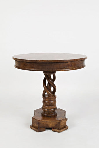 World Vault Hand Carved Solid Mango Wood Pedestal Table