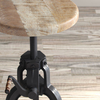 World Vault Industrial Solid Wood and Iron Crank Table