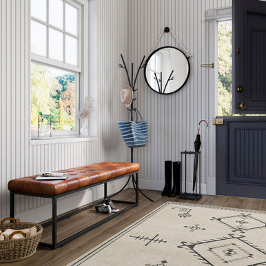 Brooks Distressed Genuine Leather Ottoman Stool