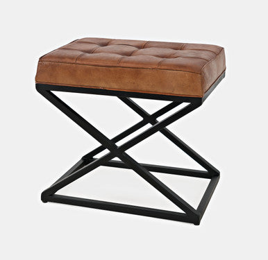 Brooks Distressed Genuine Leather Ottoman Stool