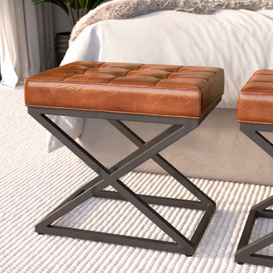 Brooks Distressed Genuine Leather Ottoman Stool