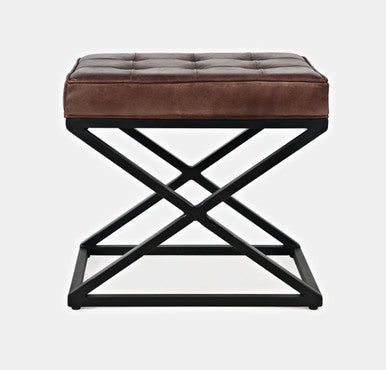 Brooks Distressed Genuine Leather Ottoman Stool