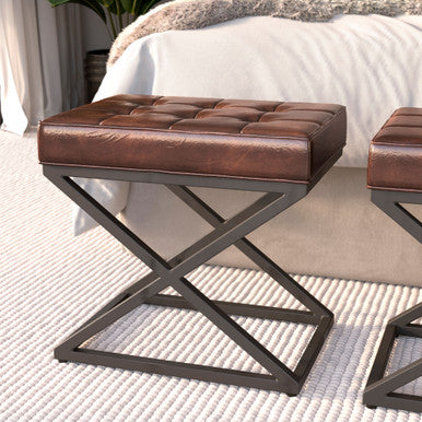 Brooks Distressed Genuine Leather Ottoman Stool