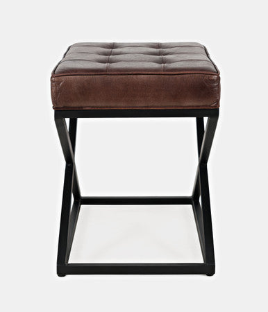 Brooks Distressed Genuine Leather Ottoman Stool