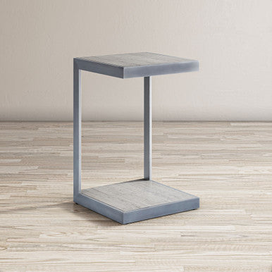 World Vault Distressed Acacia and Stainless Steel "C" Side Accent Table