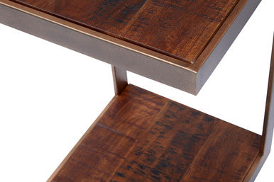 World Vault Distressed Acacia and Stainless Steel "C" Side Accent Table