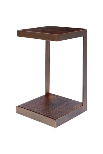 World Vault Distressed Acacia and Stainless Steel "C" Side Accent Table