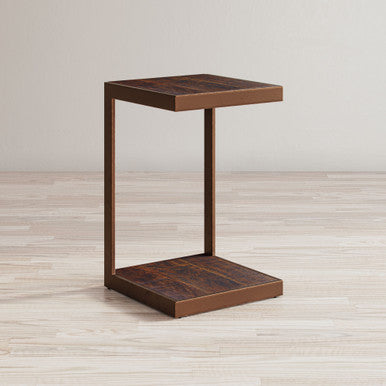 World Vault Distressed Acacia and Stainless Steel "C" Side Accent Table
