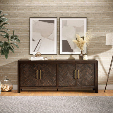 Urban Mid-Century Chevron Four-Door 79" Accent Cabinet