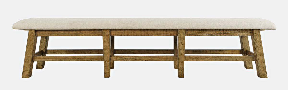 85" Upholstered Dining Bench with Distressed Solid Pine