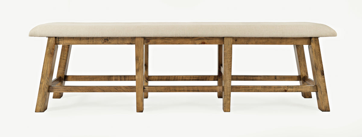 85" Upholstered Counter Height Bench, Distressed Solid Pine