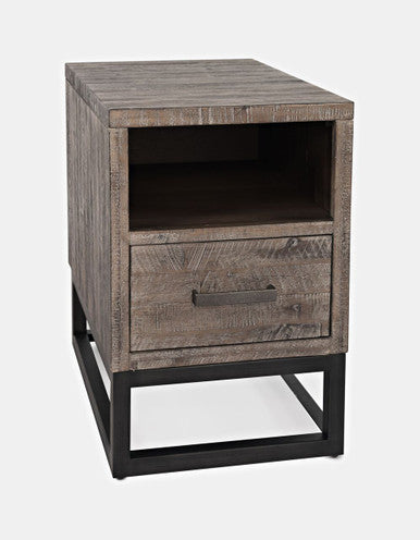 Meridian Distressed Solid Wood USB Charging Chairside Table