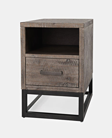 Meridian Distressed Solid Wood USB Charging Chairside Table