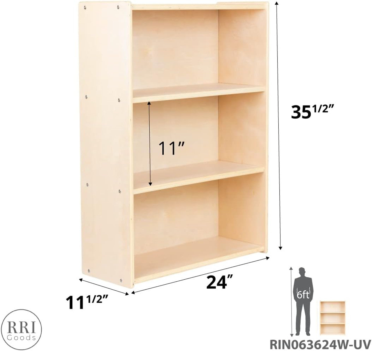 RRI Goods Montessori Birch Bookshelf with 3 Tier Shelves