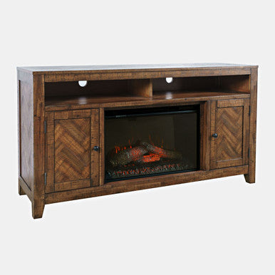 Vista Modern 60" Chevron Fireplace Storage Console TV Stand, Dark Brown