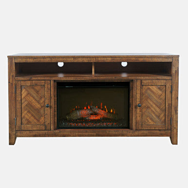 Vista Modern 60" Chevron Fireplace Storage Console TV Stand, Dark Brown