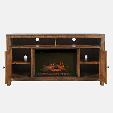 Vista Modern 60" Chevron Fireplace Storage Console TV Stand, Dark Brown