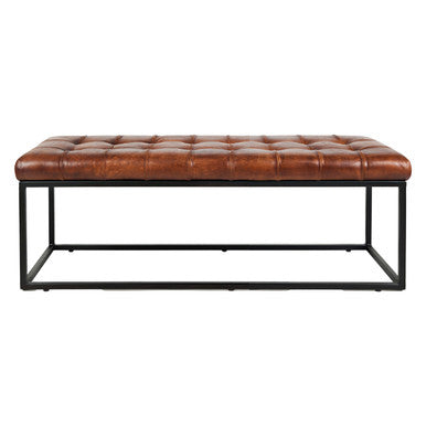 Brooks 50" Genuine Leather Mid-Century Modern Ottoman Bench