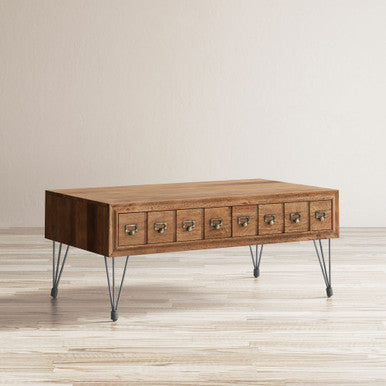 Country Side Solid Wood Coffee Table with Apothecary Drawers