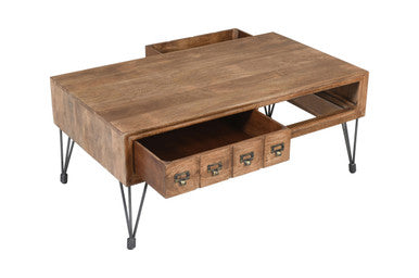 Country Side Solid Wood Coffee Table with Apothecary Drawers
