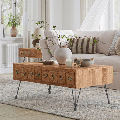 Country Side Solid Wood Coffee Table with Apothecary Drawers