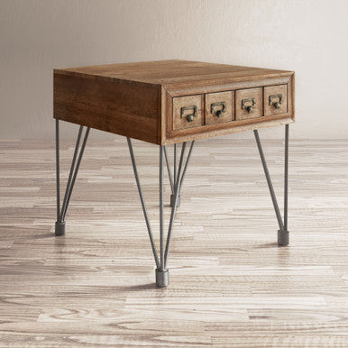 Country Side Solid Wood End Table with Apothecary Drawers