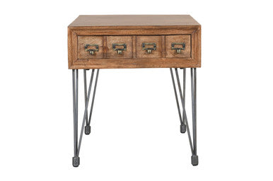 Country Side Solid Wood End Table with Apothecary Drawers