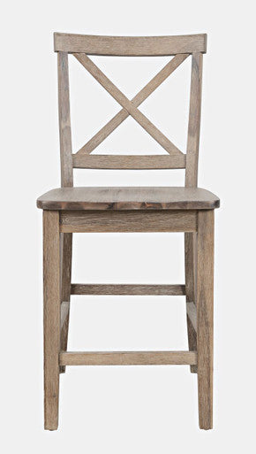 Tidal Dawn Brushed Wood X-Back Counter Barstool - Set of 2