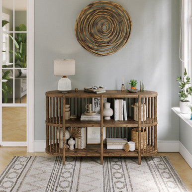 Frenzy Mid-Century Modern 54" Open Storage Accent Cabinet