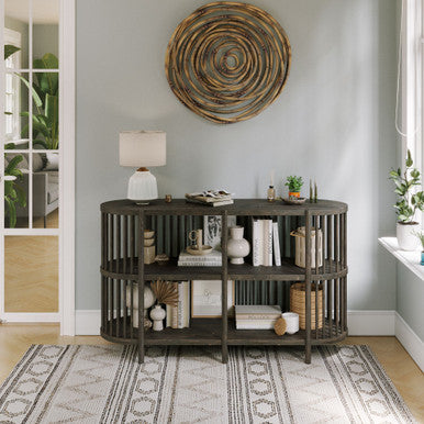 Frenzy Mid-Century Modern 54" Open Storage Accent Cabinet